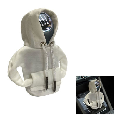 Picture of JOYCOURT Car Gear Shift Cover, Fashionable Hoodie Car Shift Knob, Winter Warm Gear Shift Knob Cover Sweater Shirt,Auto Interior Accessories Shift Knob,Universal Car Accessories (White)