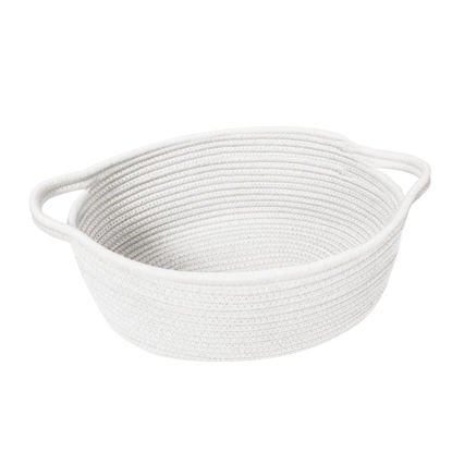 Picture of HONCESTA Small Woven Gift Basket, Baskets for Gifts Empty, Cotton Rope Cat Dog Toy Bin Box, Nursery Baby Basket, Wicker Basket with Handles, Cute Storage Basket for Home Decor, White, 12"x 8"x 5"