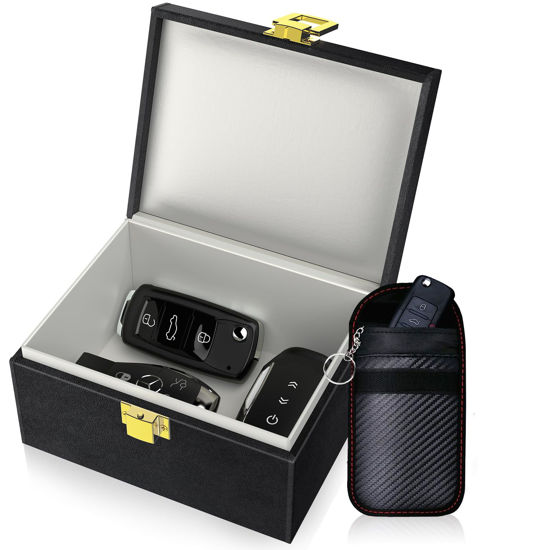 Picture of Samfolk Faraday Box with Faraday Bags for Car Keys, Car Key Signal Blocking Box, Keyless Entry Car Key Safe Protector Anti-Theft Shielding Cage (Small)