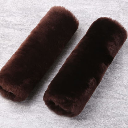 Picture of OGLAND 2 Pack Car Seat Belt Cover Cushion, Fluffy Soft Sheepskin Auto Should Seat Belt Pads, Neck Protector for Women Adults Baby Kids Pet (Mocha)