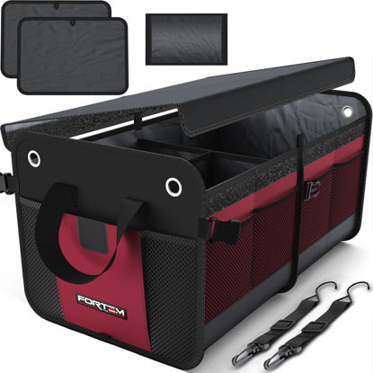 Picture of FORTEM SUV Trunk Organizer, Car Organizer, Collapsible Multi-Compartment Storage Bag for Car Accessories for Women Men, Non Slip Bottom, Adjustable Straps, Foldable Cover 50L (Standard, Red)