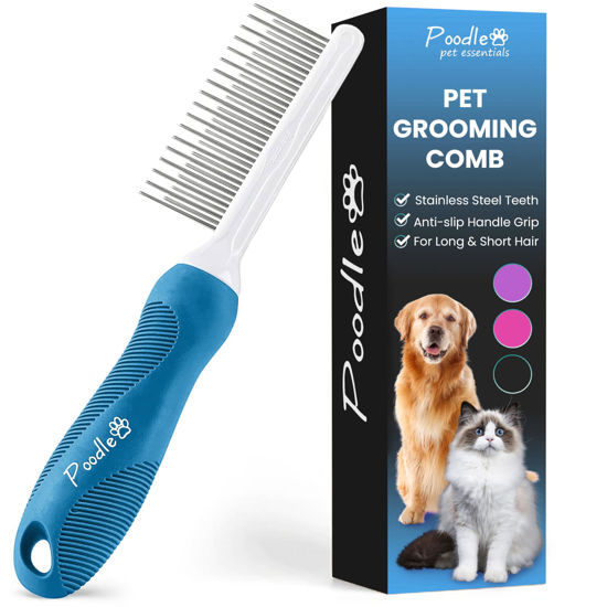 Picture of Poodle Grooming Comb - Metal Dematting Comb with Long & Short Stainless Steel Teeth for Removing Matted Hair & Knots, Safe and Gentle for Dogs & Cats
