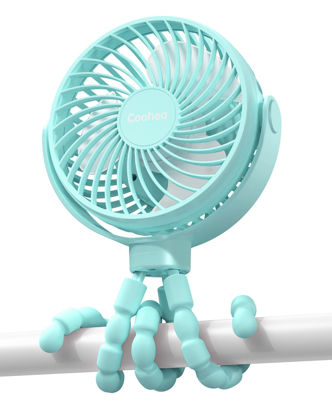 Picture of Coohea Stroller Fan Battery Operated Fan USB Rechargeable Portable Fan Small Baby Fan with Flexible Tripod Cooling Fan Clip on for Stroller Car Seat Backseat Crib Bike Trip Beach, 3 Speeds Wind, Blue