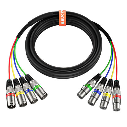 Picture of EBXYA 10 Ft XLR Snake Cables 4 Colored, 4-Channel Microphone Patch Cable XLR Male to Female, Recording Snake for Live, Recording, Studios