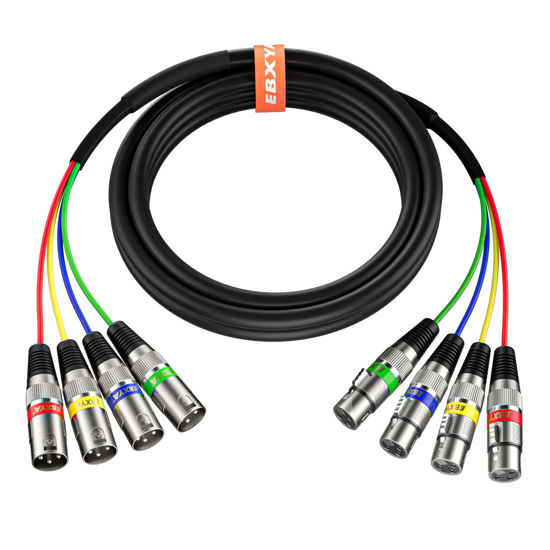 Picture of EBXYA 10 Ft XLR Snake Cables 4 Colored, 4-Channel Microphone Patch Cable XLR Male to Female, Recording Snake for Live, Recording, Studios