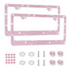 Picture of Amiss Bling License Plate Frame for Women, 2Pack Rhinestone Handcrafted Crystal Premium Stainless Steel, Stainless Steel Car Accessories with Diamond Sparkle Glitter Caps (Pink)