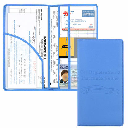 Picture of Cacturism Car Registration and Insurance Holder, Vehicle Glove Box Car Organizer Men Women Wallet Accessories Case with Magnetic Shut for Cards, Essential Document, Driver License, Blue