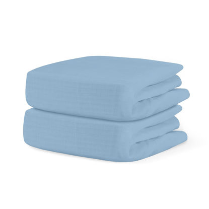 Picture of Newton Baby Organic Fitted Crib Sheets (2-Pack) - 100% Breathable and Ultra-Soft, 100% Organic Muslin Cotton, SkyBlue, Fits All Standard Cribs