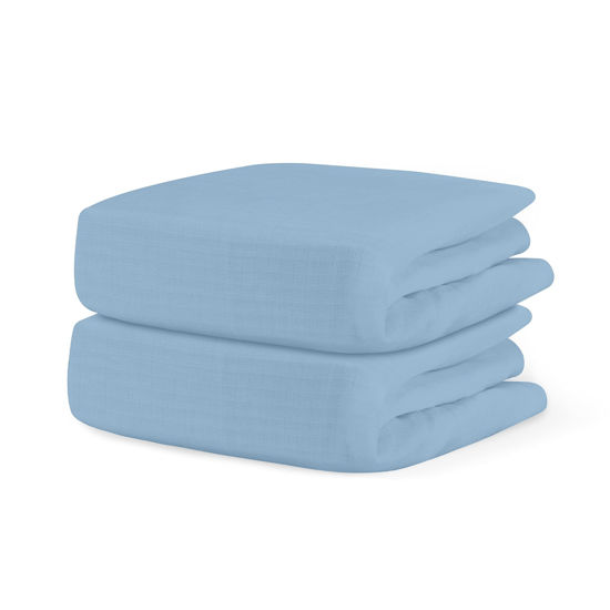 Picture of Newton Baby Organic Fitted Crib Sheets (2-Pack) - 100% Breathable and Ultra-Soft, 100% Organic Muslin Cotton, SkyBlue, Fits All Standard Cribs