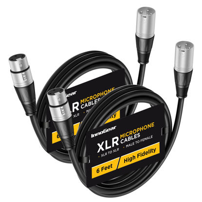 Picture of InnoGear XLR Microphone Cables, 6 Feet 2 Pack Oxygen-Free Copper Male to Female 3-Pin Balanced XLR Mic Cables Cord for Speaker Podcast Audio Mixer DMX Effector Amplifier Sound Card, Silver