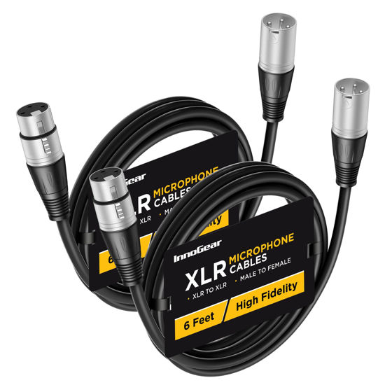 Picture of InnoGear XLR Microphone Cables, 6 Feet 2 Pack Oxygen-Free Copper Male to Female 3-Pin Balanced XLR Mic Cables Cord for Speaker Podcast Audio Mixer DMX Effector Amplifier Sound Card, Silver