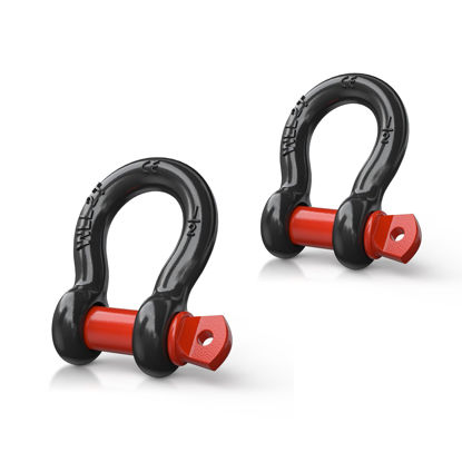 Picture of Nilight 2 Pack Small Shackles 1/2" D-Ring Shackle 2 Ton (4409 lbs) Capacity Heavy Duty Off Road Recovery Shackle Kit for Cars and Other Applications for Tie Downs, Black Red