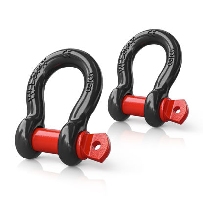 Picture of Nilight 2 Pack Small Shackles 5/8" D-Ring Shackle 3.25 Ton (7165 Lbs) Capacity Heavy Duty Off Road Recovery Shackle Kit for Cars and Other Applications for Tie Downs, Black Red