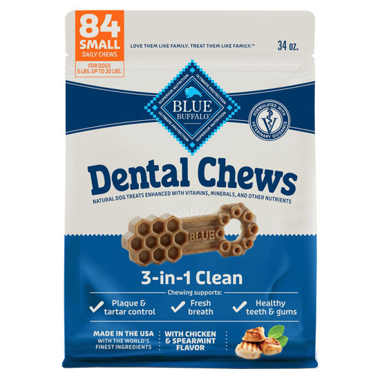 Picture of Blue Buffalo Small Dental Chews for Dogs, Daily Dental Care Dog Treats Made in the USA with Natural Ingredients, Chicken & Spearmint (84 Count)