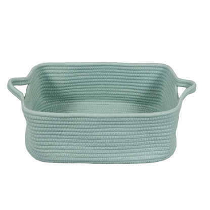 Picture of XUANGUO Woven Cotton Rope Storage Basket with Handles for Organizing Shelves Closet Small Cat Dog Pet Toy Basket Box Bin Decorative Rectangle Baby Nursery basket Gift basket Empty (light green)