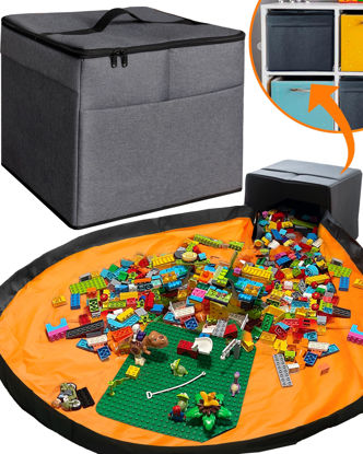 Picture of XL Toy Storage Organizer with Play Mat - Storage Bag/Box for Kids, Boys, Girls, Nursery, Playroom - Basket for Building Bricks/Blocks - Collapsible Fabric Cube Bin, 13"x13"x15"
