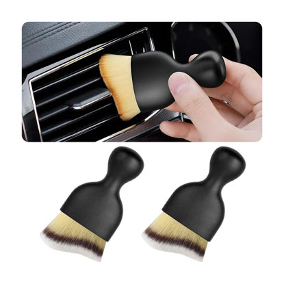 Picture of Blilo 2PCS Car Interior Detailing Brush with Dust Cover, Auto Soft Hair Cleaning Brushes, Scratch Free Curved Dirt Collectors, for Vehicle Dashboard Air Conditioner Vents Leather (3 Colors/2PCS)