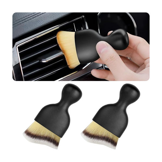 Picture of Blilo 2PCS Car Interior Detailing Brush with Dust Cover, Auto Soft Hair Cleaning Brushes, Scratch Free Curved Dirt Collectors, for Vehicle Dashboard Air Conditioner Vents Leather (3 Colors/2PCS)