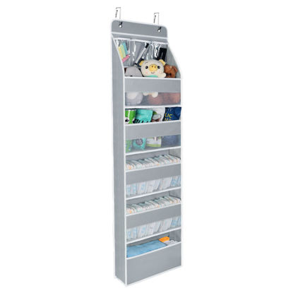 Picture of Univivi Over Door Hanging Organizer Storage with 5 Large Pockets and 3 Small PVC Pockets for Cosmetics Wall Hanging Storage Organizer for Pantry Baby Nursery Bathroom Closet Dorm(Grey)