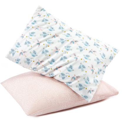 Picture of TILLYOU Toddler Pillowcase 2 Pack with Envelope Closure,13" x 18" Silky Soft Microfiber Travel Kids Pillowcase for Boys and Girls, Lucky Pony Peace Dove&Big Pink Flower