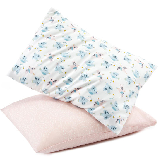 Picture of TILLYOU Toddler Pillowcase 2 Pack with Envelope Closure,13" x 18" Silky Soft Microfiber Travel Kids Pillowcase for Boys and Girls, Lucky Pony Peace Dove&Big Pink Flower