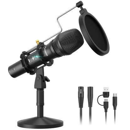 Picture of MAONO USB/XLR Podcast Dynamic Microphone, Studio Mic Kit with Volume Control, Shock Mount, Pop Filter, Ideal for Vocal, Instruments Recording, Voice Over, Live Streaming (HD300T)
