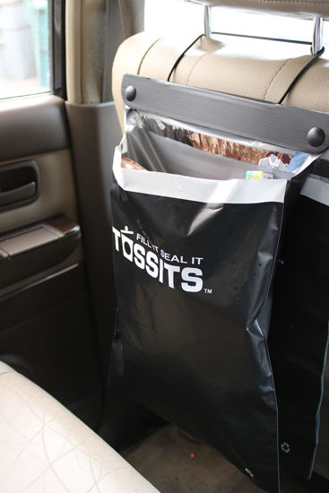 Picture of Tossits Disposable Car Trash Bag Hanging (Black, Set of 21) - Leak-Proof, Smell-Proof Automobile Trash Container, Eco-Friendly, Thick, Large 12x15 Car Trash Bin with Sturdy Header Board
