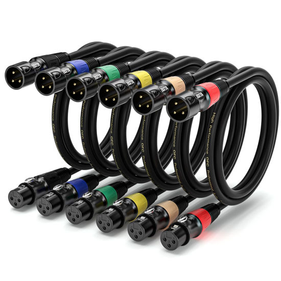 Picture of EBXYA XLR Cable 6ft 6 Pack - Stage Light DMX Cable, Premium Balanced 3-Pin XLR Male to Female Microphone Cable, Black