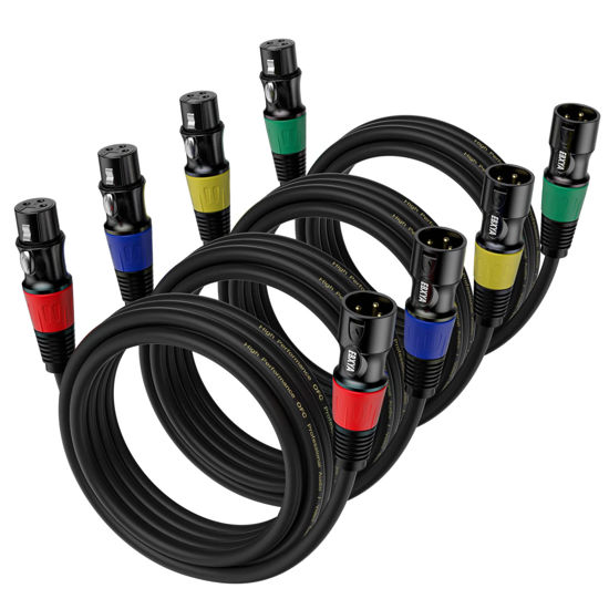 Picture of EBXYA XLR Microphone Cable - XLR Male to Female Cable 6ft 4-Packs with 3-Pin Balanced XLR Cables for Mic Mixer, Recording Studio, Speaker