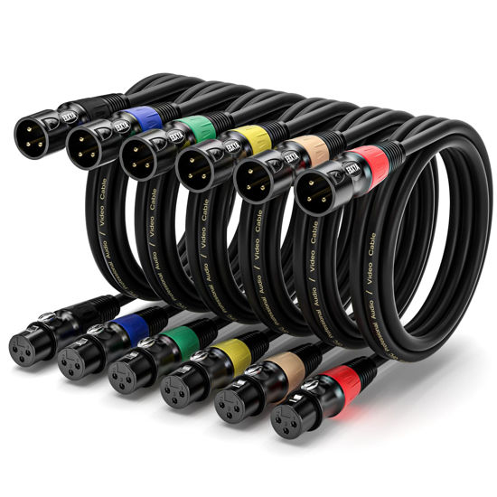 Picture of EBXYA XLR Cable 10 ft 6-Packs - Standard XLR Male to Female Microphone Cable with 3-Pin Balanced Shielded XLR Speaker Cable