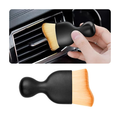 Picture of Blilo Car Interior Detailing Brush, Auto Soft Hair Cleaning Brushes, Curved Dirt Dust Collectors, Removal Tool for Dashboard Air Conditioner Vents Leather, Scratch Free (Brown/1PCS)