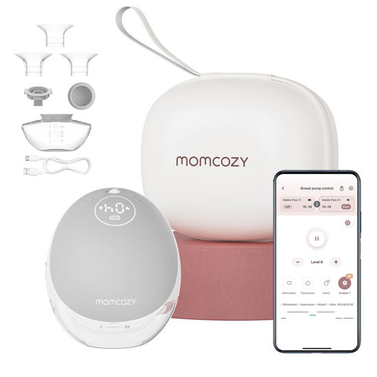 Picture of Momcozy Breast Pump Hands Free Upgraded Mobile Flow | M9, App Discreet Control with Personalized Multi-Modes & 15 Levels, Wearable Breast Pump 24mm, 1 Pack Gray