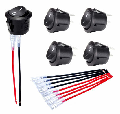 Picture of DaierTek ON Off Round Rocker Switches SPST 20mm Mini 12 Volt DC Mini Circle Toggle Switch 12V for Car Automotive RV 2 Pin Switch 120V Wired KCD1-5Pack