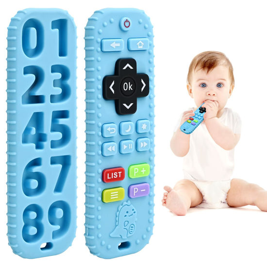 Picture of Teething Baby Toys 0-6 Months, Soft Silicone Remote Control Teethers Toys for Babies 6 to 12 Months, Teething Infant Toys Chew Set for Newborn Boys Girls First Birthday Christmas Easter Gifts, Blue