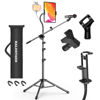 Picture of Microphone Stand with IPAD Clip, Floor Foldable Mic Stand with Phone Clip,Heavy Duty Tripod Boom Arm with 2 Mic Clips and Carrying Bag for Singing Karaoke Stage