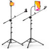 Picture of Microphone Stand with IPAD Clip, Floor Foldable Mic Stand with Phone Clip,Heavy Duty Tripod Boom Arm with 2 Mic Clips and Carrying Bag for Singing Karaoke Stage