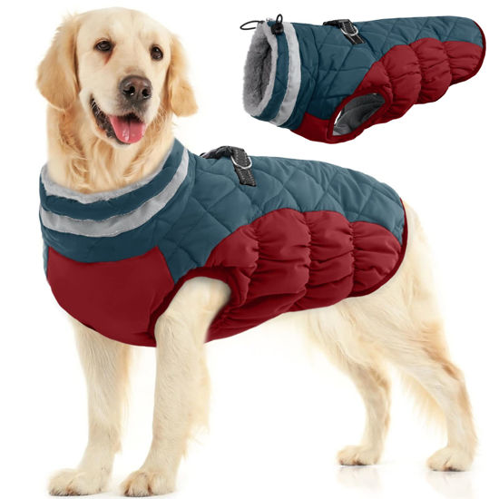 Picture of FUAMEY Dog Winter Jacket,Dog Cold Weather Coats Paded Dog Vest with Harness Built in Pet Warm Clothes Dog Apparel with Back Zipper Dog Water Resistant Coat for Small Medium Large Dogs Dark Blue XL