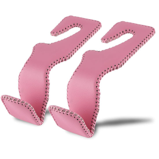 Picture of LivTee Headrest Hook for Car, Back Seat Organizer Pink Leather Hanger Holder Hook, Interior Car Accessories for Hanging Purses Bags Coats, 2 Pack