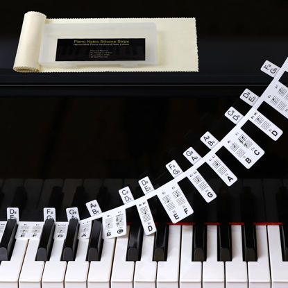 Picture of Piano Keyboard Stickers 61 Key, Piano Key Stickers, Electric Digital Piano Notes Labels for Beginner, Made of Reusable Silicone Comes with Keyboard Dust Cover Cloth and Box