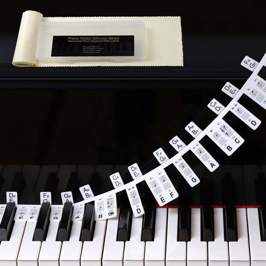 Picture of Piano Keyboard Stickers 61 Key, Piano Key Stickers, Electric Digital Piano Notes Labels for Beginner, Made of Reusable Silicone Comes with Keyboard Dust Cover Cloth and Box
