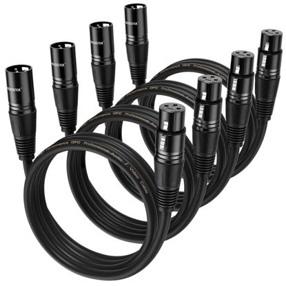 Picture of NUOSIYA XLR Cable 3 Ft 4 Packs,Microphone Cables,Premium Balanced Microphone Mic Speaker Cable with 3-Pin XLR Male to Female DMX Cable,Black