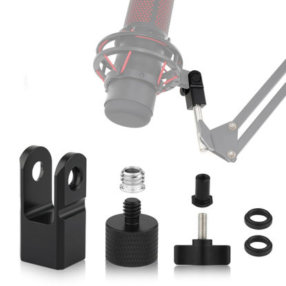 Picture of Microphone Mount Adapter for Hyperx Quadcast with 3/8" or 1/4" Screw Adapter, Works with HyperX QuadCast Microphone Stand & Boom Arm Durable Replacement Accessory for Mic (Black)
