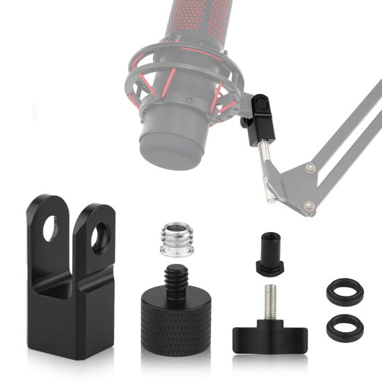 Picture of Microphone Mount Adapter for Hyperx Quadcast with 3/8" or 1/4" Screw Adapter, Works with HyperX QuadCast Microphone Stand & Boom Arm Durable Replacement Accessory for Mic (Black)