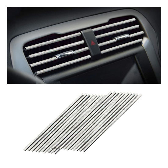 Picture of 8sanlione 20PCS Car Air Conditioner Decoration Strip, Auto Air Vent Outlet Chrome DIY Trim Strips, Waterproof Moulding Bendable Protection Strip Line, Car Decor Accessories for Most Cars (Ice Silver)