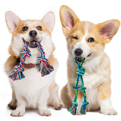 Picture of 2 Pack Dog Rope Toy for Small Dogs, Puppy Teething Toys, Durable Cotton Puppy Chew Toys for Teething, Small Dog Toys for Aggressive Chewers, Interactive Tug of War Dog Toy for Puppies Boredom