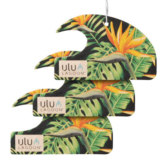 Picture of ulu Lagoon Hanging Car Air Freshener | Tropical Beach Coconut Surf Wax Scent Mini Wave | Long Lasting Car Freshener, Closet and Beyond | Made In USA | 3 Pack (Birds of Paradise)