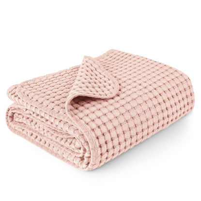 Picture of Konssy Waffle Baby Blankets, Nursery Blankets for Boys Girls, Swaddle Blankets Neutral Soft Lightweight Toddler and Kids Throw Blankets(Pink)