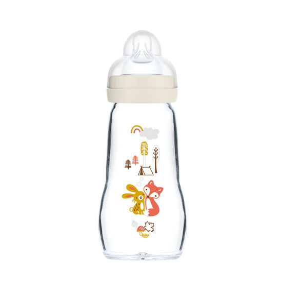 Picture of MAM Feel Good Medium Flow Premium Glass Bottle, Easy Switch Between Breast and Bottle, 9oz, 0+ Months, Unisex, 1 Pack
