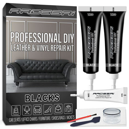 Picture of ARCSSAI Black Leather Repair Kit for Furniture, Car Interior, Car Seats, Sofa, Jacket and Purse, Vinyl Repair Kit for Tears & Burn Holes, with Color Matching Guide & Super Easy Instructions