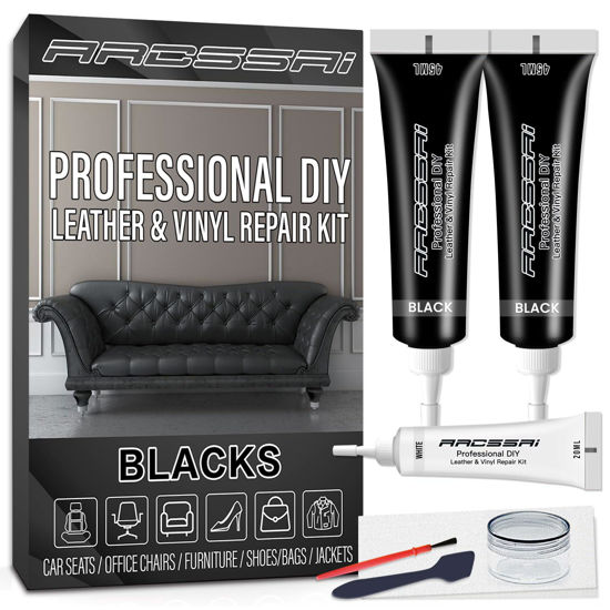 Picture of ARCSSAI Black Leather Repair Kit for Furniture, Car Interior, Car Seats, Sofa, Jacket and Purse, Vinyl Repair Kit for Tears & Burn Holes, with Color Matching Guide & Super Easy Instructions